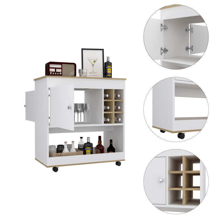 Pendleton 1 Shelf 6 Bottle Bar Cart Light Oak And White