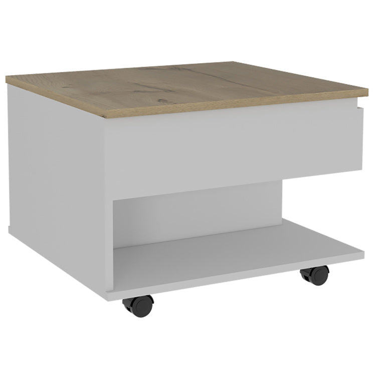 White And Light Oak 1 Drawer 1 Shelf Lift Top Coffee Table
