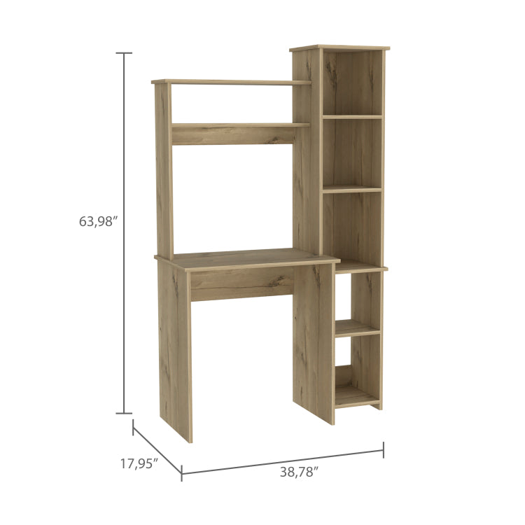 Light Oak 6 Shelf Writing Desk With Built In Bookcase