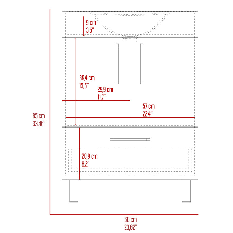 White 2 Door Rectangle Single Bathroom Vanity