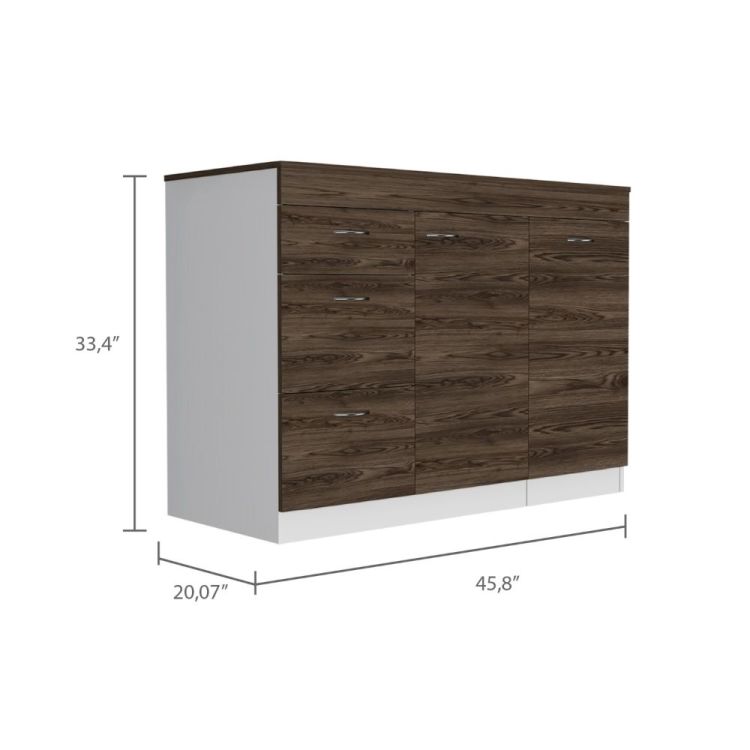 Laurel 3 Drawer L Shaped Convertible Kitchen Island White And Dark Walnut