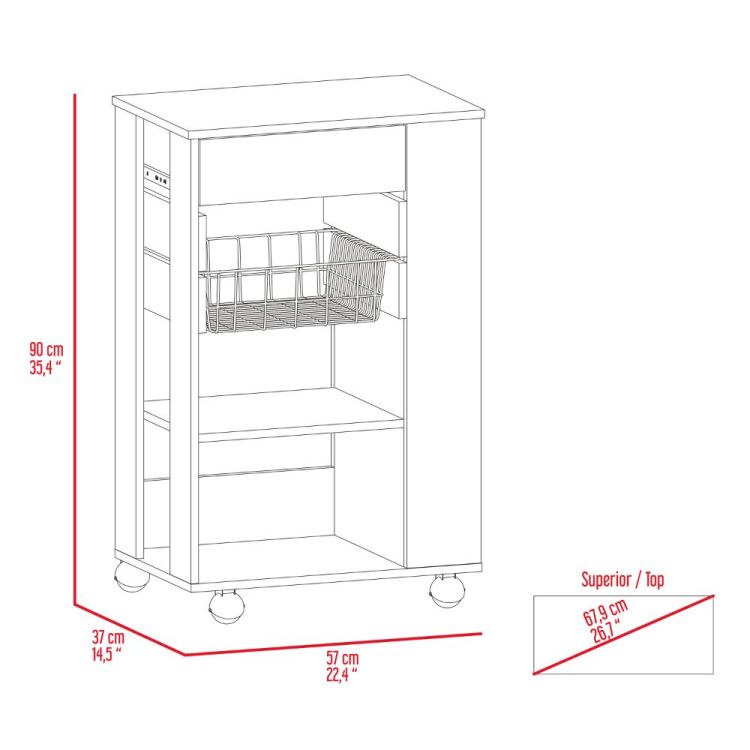 White And Light Oak 5 Shelf 1 Drawer Kitchen Cart
