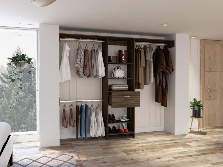 Calveston 1 Drawer 4 Shelf Closet System Dark Walnut