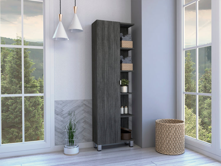 Smokey Oak 5 Shelf Linen Cabinet