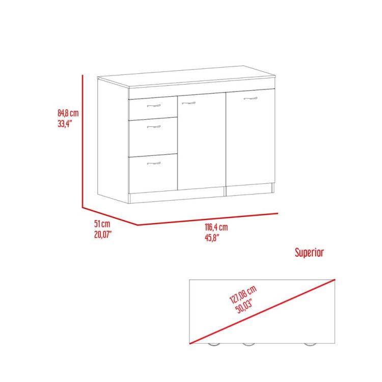 Laurel 3 Drawer L Shaped Convertible Kitchen Island White And Dark Walnut