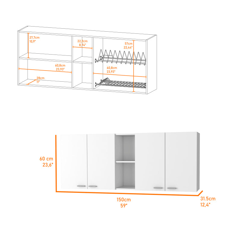 Menlo 59 Inch Four Swing Doors Wall Cabinet White