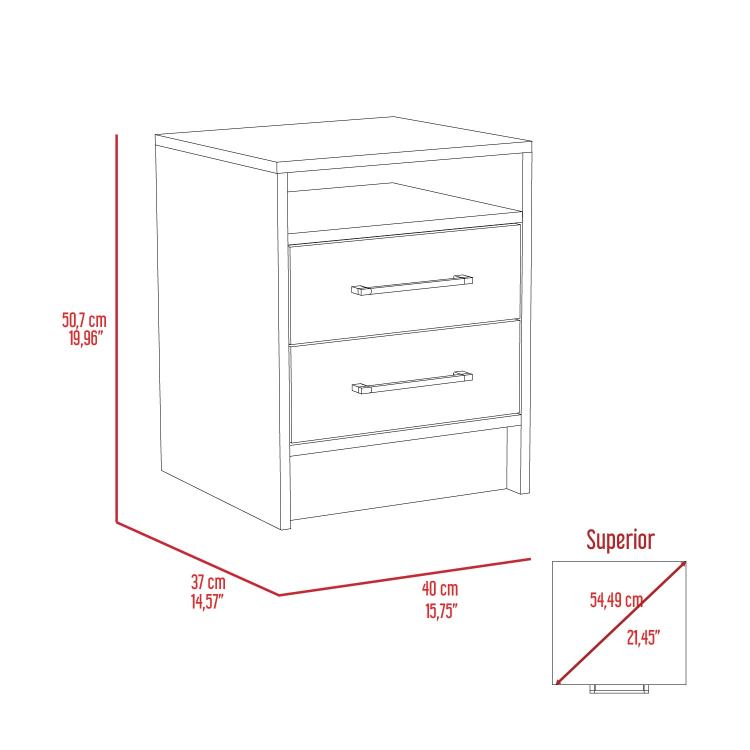 White And Light Oak 2 Drawer 1 Shelf Rectangle Nightstand