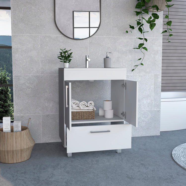 White 2 Door Rectangle Single Bathroom Vanity