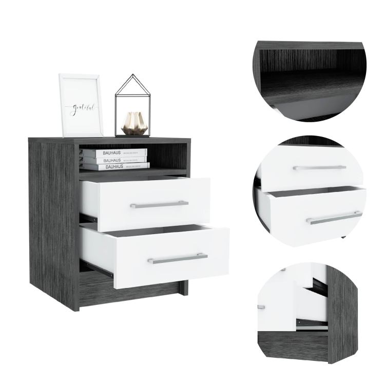 Smokey Oak And White 2 Drawer 1 Shelf Rectangle Nightstand
