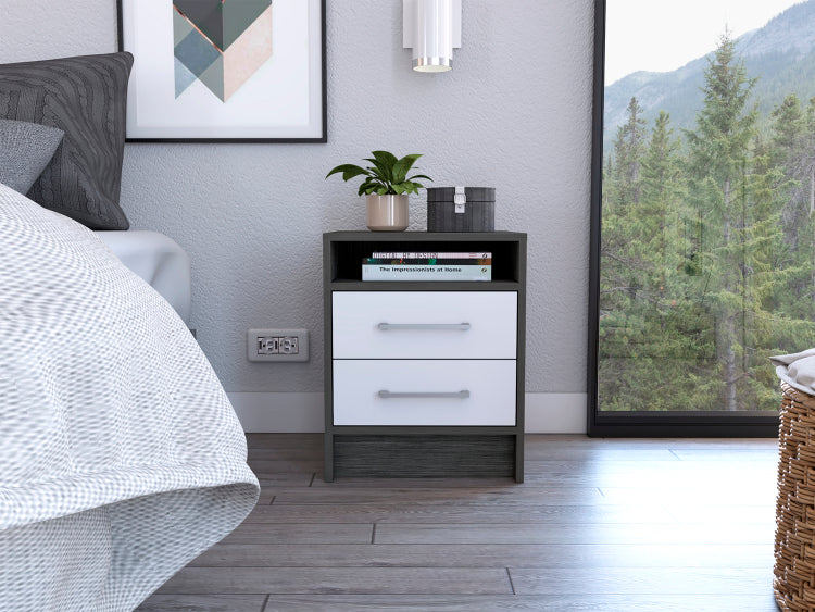Smokey Oak And White 2 Drawer 1 Shelf Rectangle Nightstand