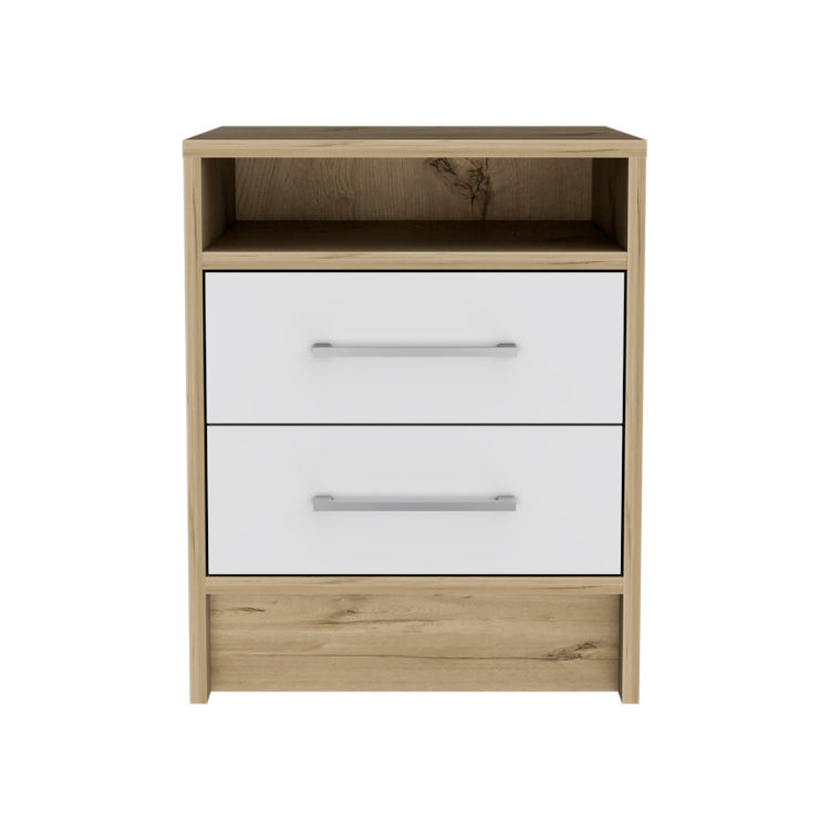 White And Light Oak 2 Drawer 1 Shelf Rectangle Nightstand