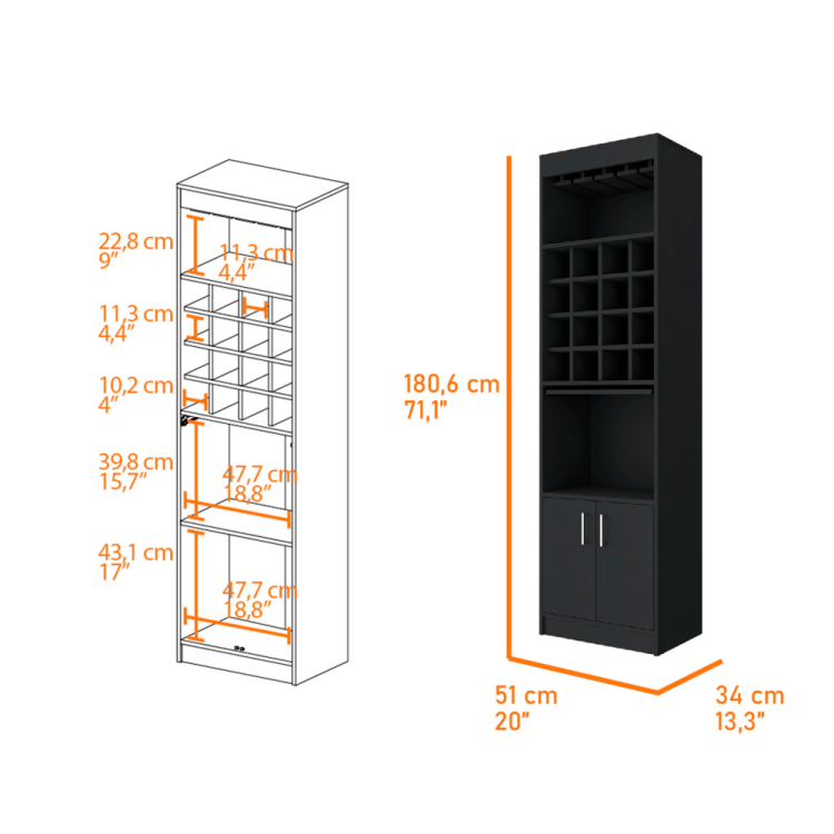 Wenge 16 Bottle 1 Shelf Bar Cabinet
