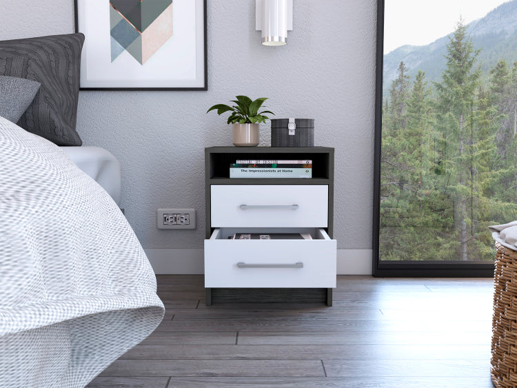 Smokey Oak And White 2 Drawer 1 Shelf Rectangle Nightstand