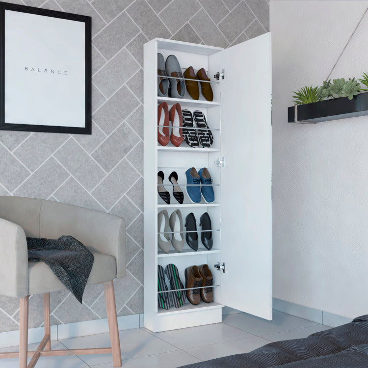 Cassidy Rectangle Tall Shoe Cabinet With Mirror White