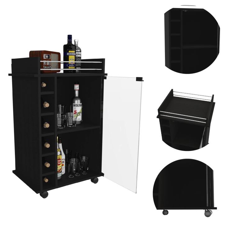 6 Bottle 3 Shelf Bar Cart Wenge
