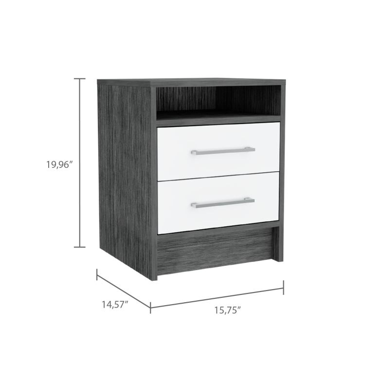 Smokey Oak And White 2 Drawer 1 Shelf Rectangle Nightstand