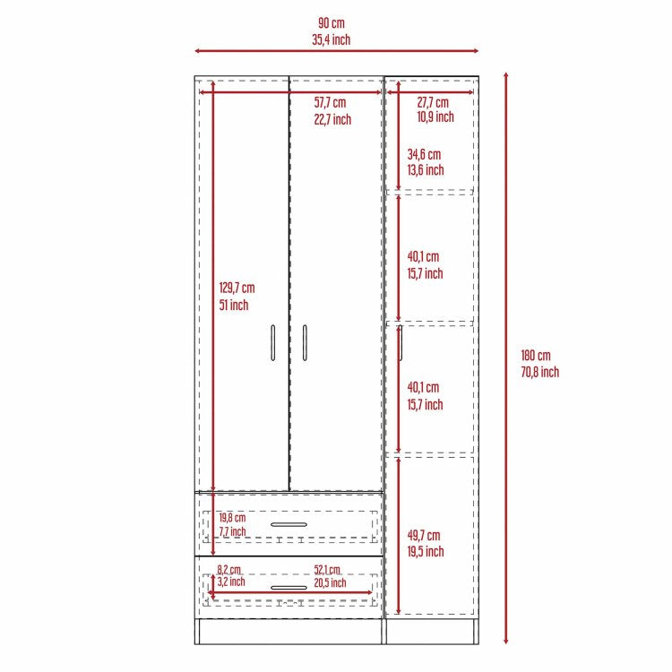 Rowaton 2 Drawer 3 Door Armoire White