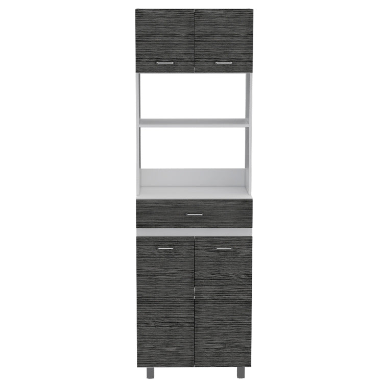 Pembrooke 2 Shelf 1 Drawer Microwave Pantry Cabinet Smokey Oak And White