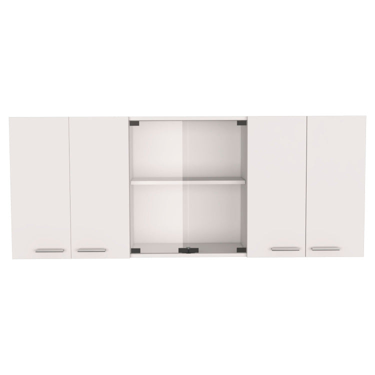 Shelton 59 Inch Two Center Glass Doors Wall Cabinet White