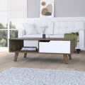 Dark Brown And White 1 Drawer 1 Shelf Rectangle Coffee Table