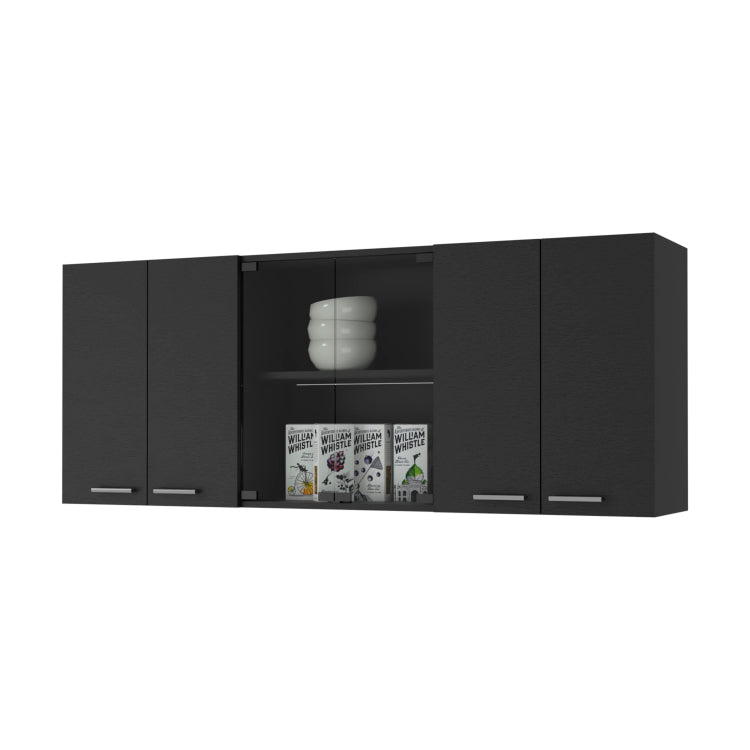59 Inch Two Center Glass Doors Wall Cabinet Wenge