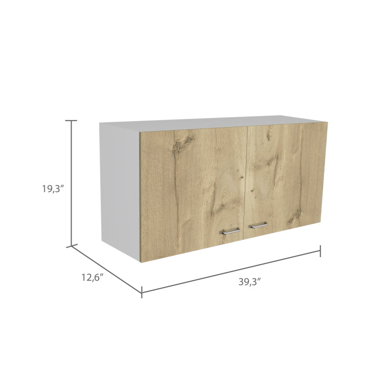 White And Light Oak Rectangle 2 Door Wall Cabinet