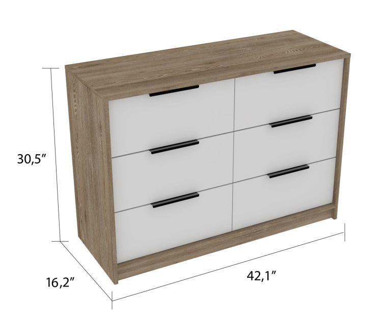 Longhill 6 Drawer Rectangle Dresser Pine And White
