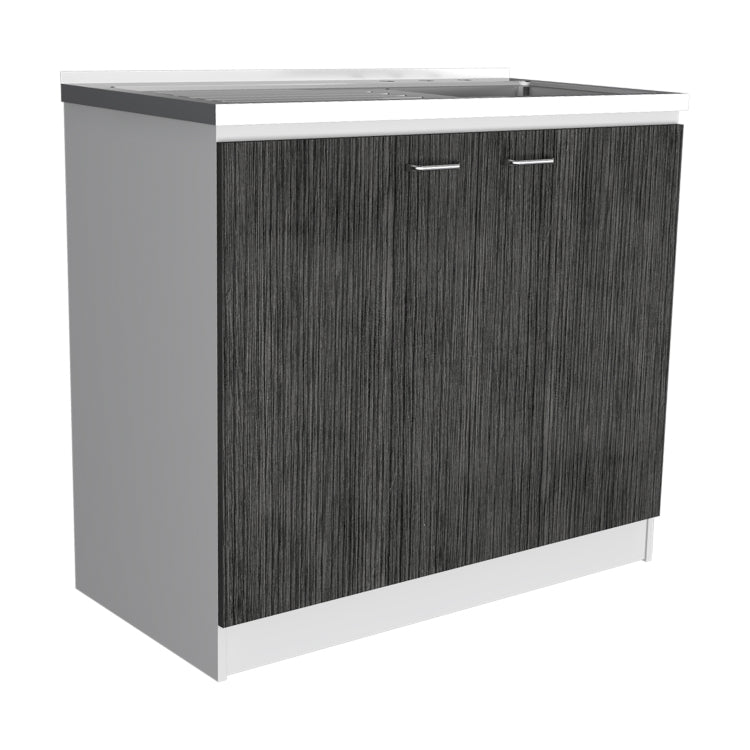Brookeline Rectangle 2 Door Utility Sink And Cabinet White And Smokey Oak