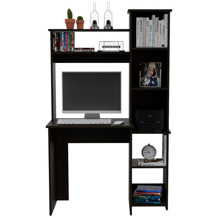 Wenge 6 Shelf Writing Desk With Built In Bookcase