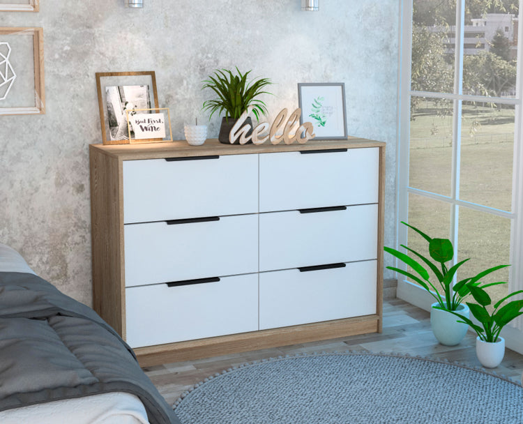 Longhill 6 Drawer Rectangle Dresser Pine And White