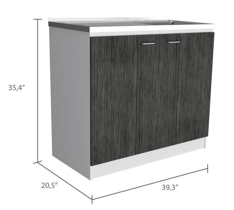 Brookeline Rectangle 2 Door Utility Sink And Cabinet White And Smokey Oak