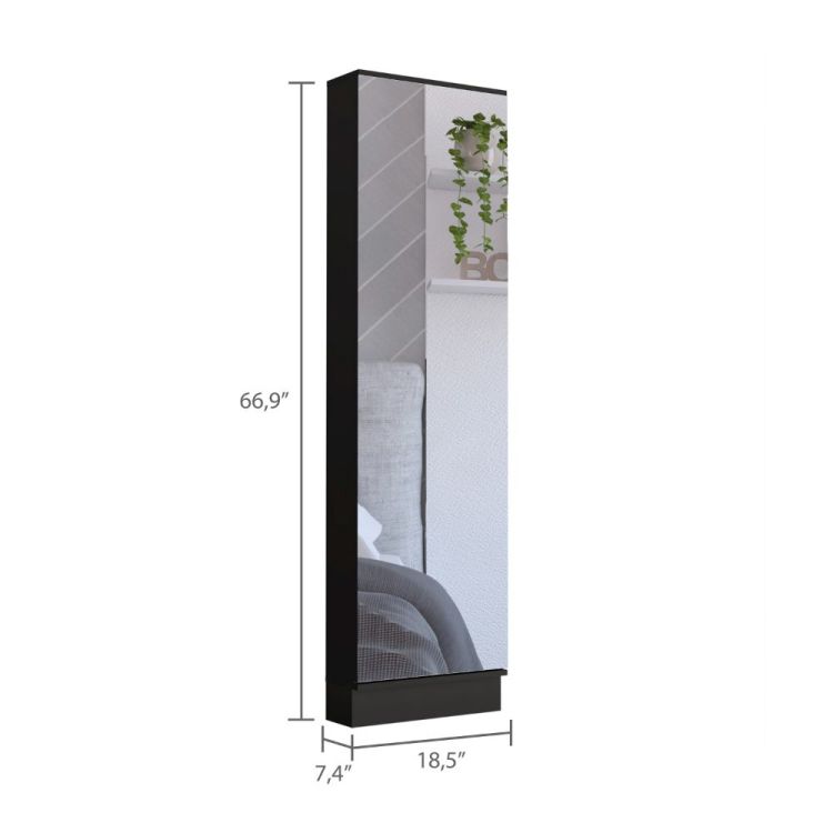 Wenge Rectangle Tall Shoe Cabinet With Mirror