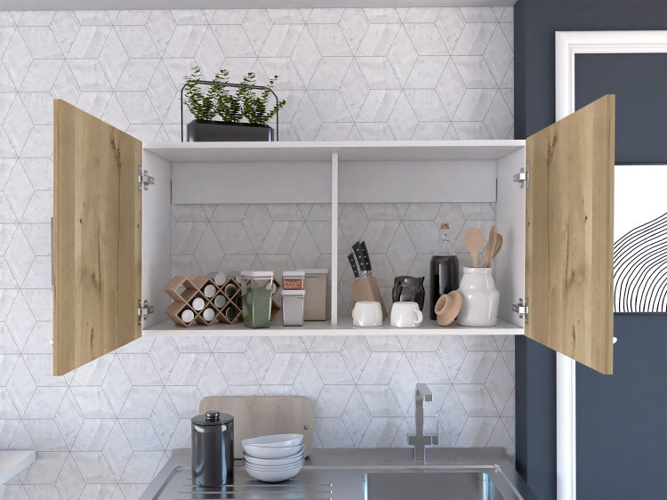White And Light Oak Rectangle 2 Door Wall Cabinet