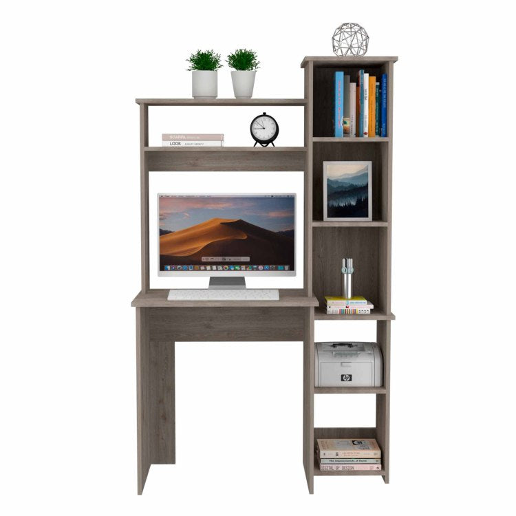 Light Grey 6 Shelf Writing Desk With Built In Bookcase