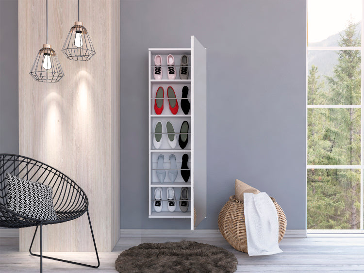 Montauk 5 Shelf Wall Mounted Shoe Cabinet With Mirror Door White