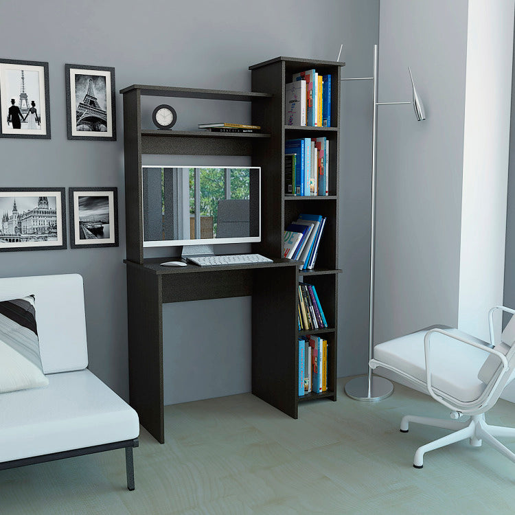 Wenge 6 Shelf Writing Desk With Built In Bookcase