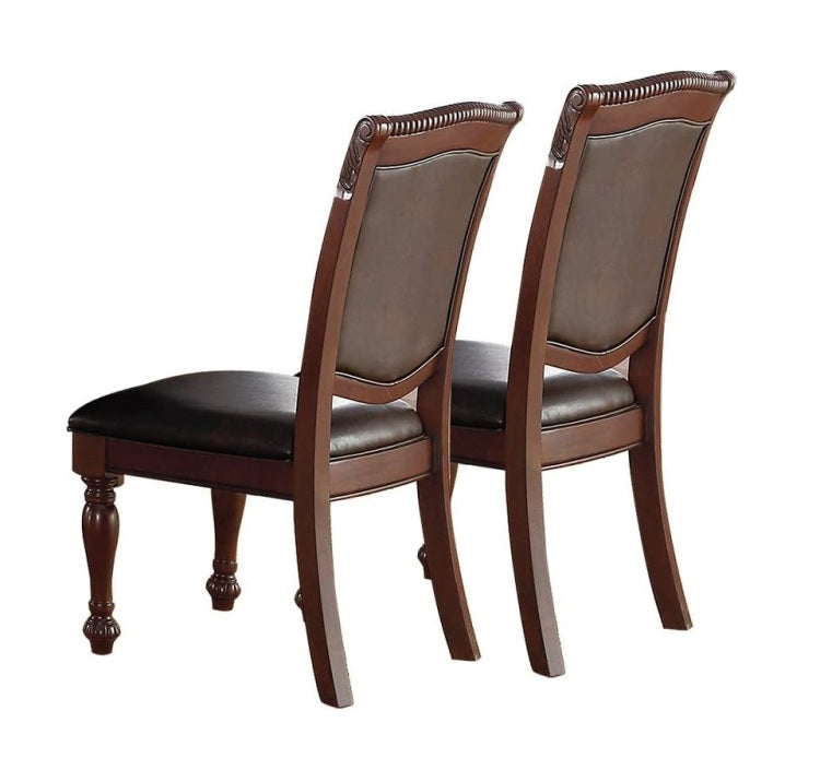 Gorgeous Formal Set Of 2 Side Chairs Brown Color Rubberwood Dining Room Furniture Faux Leather Upholstered Seat