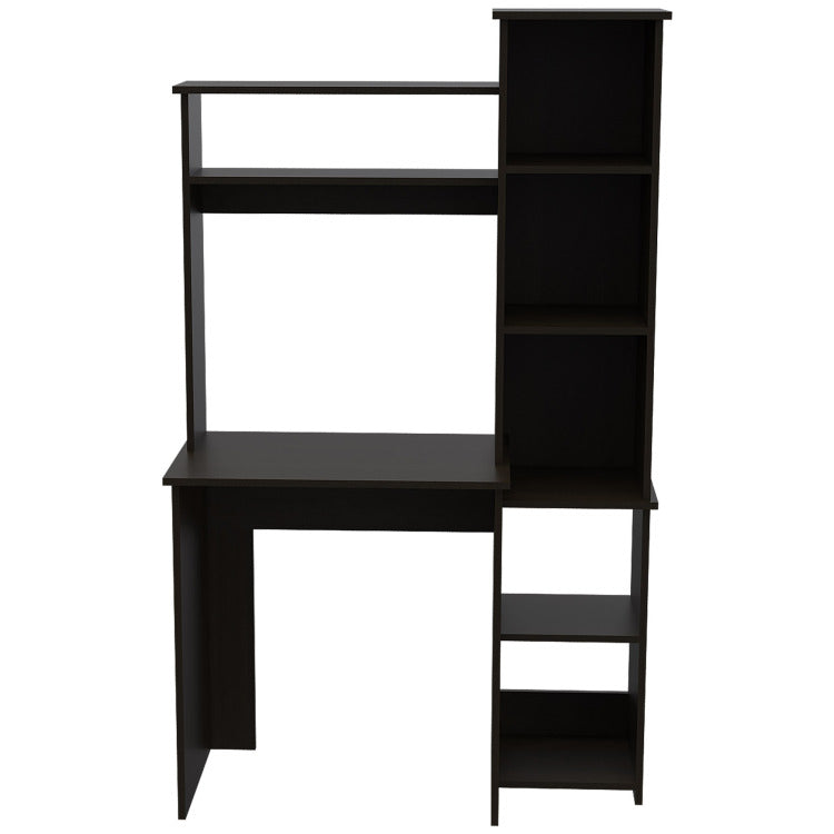 Wenge 6 Shelf Writing Desk With Built In Bookcase