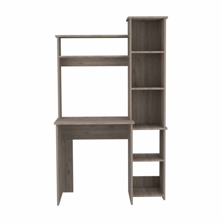 Light Grey 6 Shelf Writing Desk With Built In Bookcase