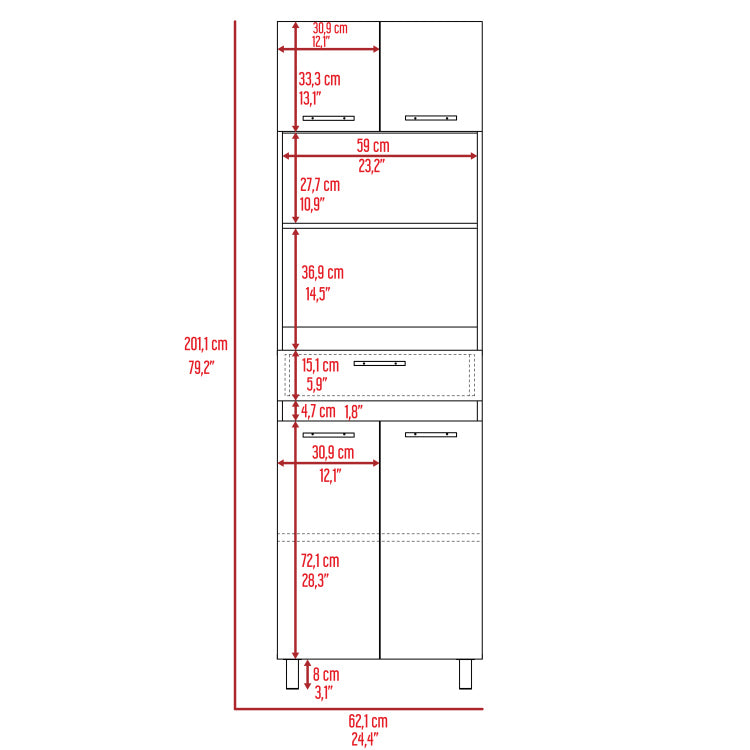 Pembrooke 2 Shelf 1 Drawer Microwave Pantry Cabinet Smokey Oak And White
