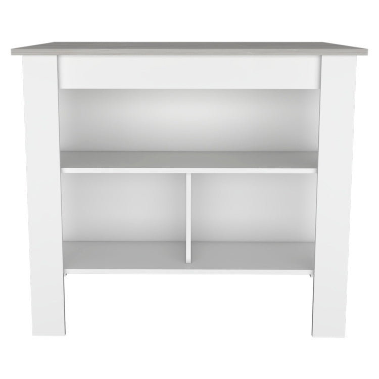 Rockaway 3 Shelf Kitchen Island White And Ibiza Marble