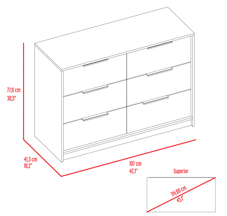 Longhill 6 Drawer Rectangle Dresser Pine And White