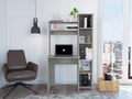 Light Grey 6 Shelf Writing Desk With Built In Bookcase