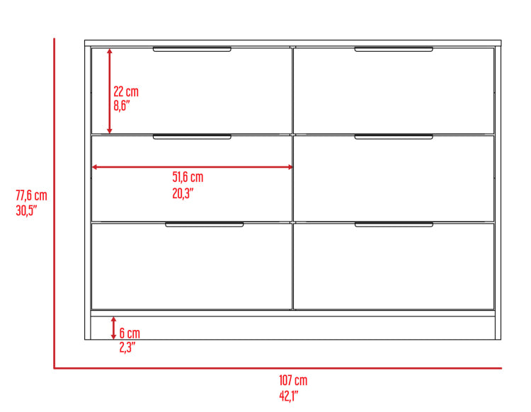 Longhill 6 Drawer Rectangle Dresser Pine And White