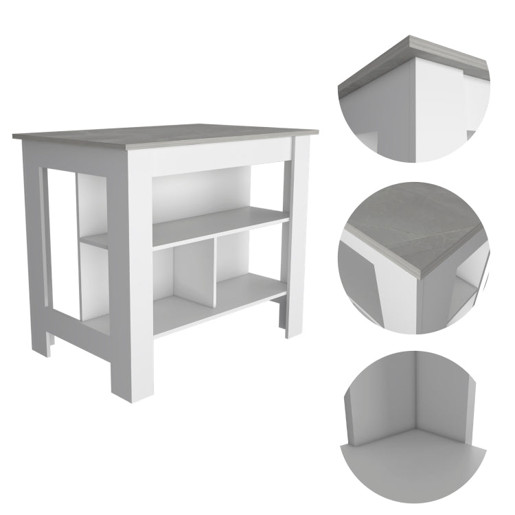 Rockaway 3 Shelf Kitchen Island White And Ibiza Marble