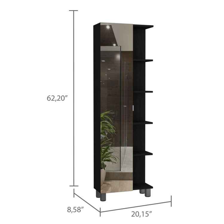 Wenge 5 Shelf Linen Cabinet With Mirror
