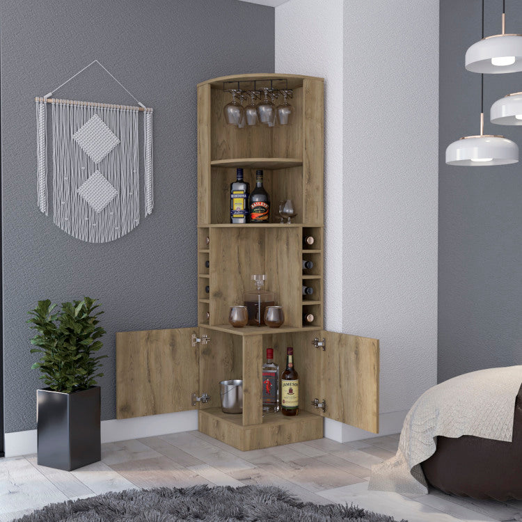Macadamia 8 Bottle 2 Shelf Bar Cabinet