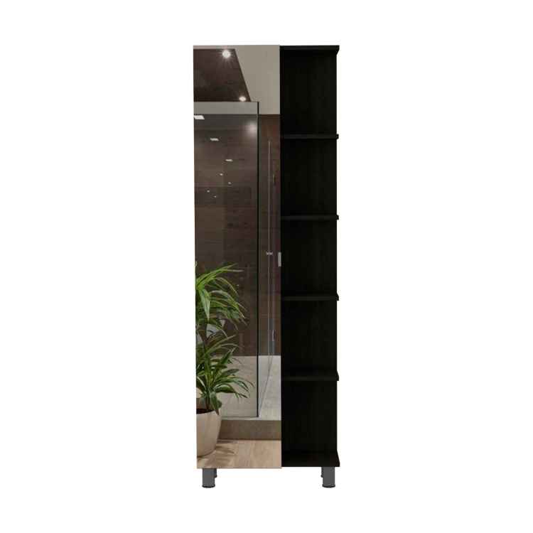 Wenge 5 Shelf Linen Cabinet With Mirror