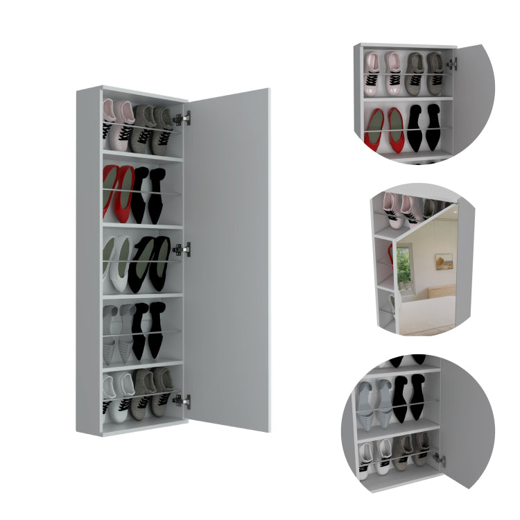 Montauk 5 Shelf Wall Mounted Shoe Cabinet With Mirror Door White