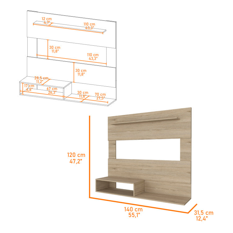 Forest Hills 3 Shelf Floating Entertainment Center Light Pine